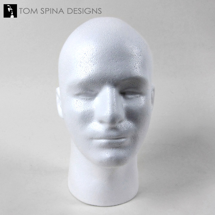 White Styrofoam Male Display Head - Tom Spina Designs » Tom Spina